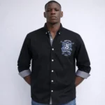 قميص كم قطن تطريز -اسود CH165