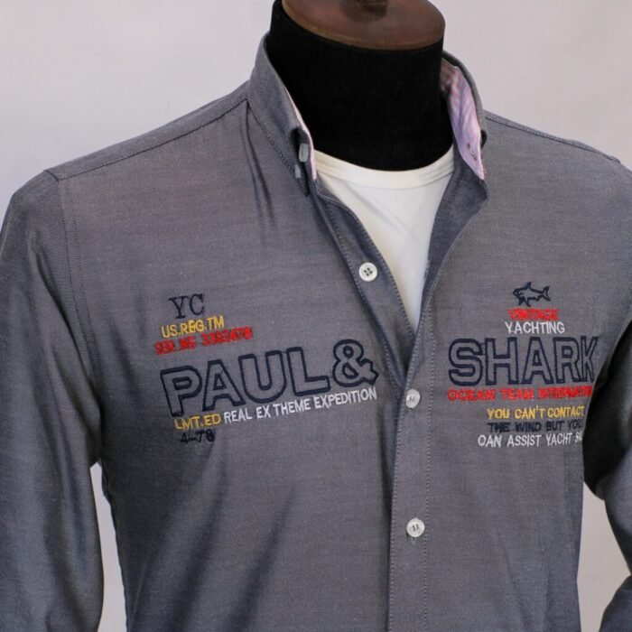 قميص كم قطن تطريز -رماديCH113 - Image 2