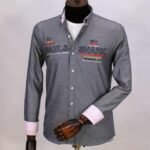 قميص كم قطن تطريز -رماديCH113