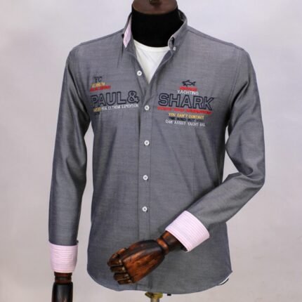 قميص كم قطن تطريز -رماديCH113