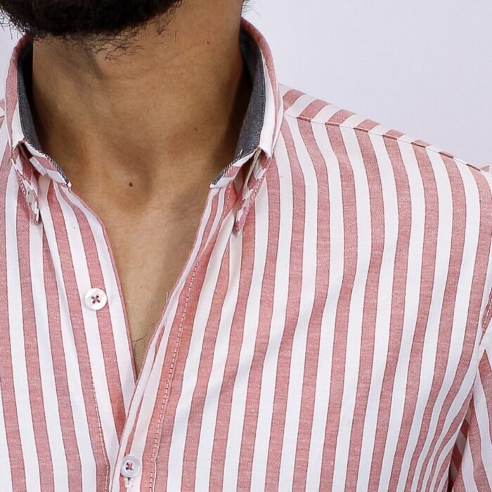 قميص كم مقلم قطن سادة CH105 - Image 2