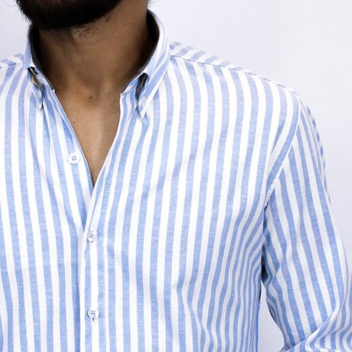 قميص كم مقلم قطن سادة CH106 - Image 2