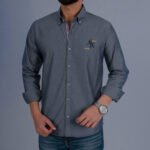 قميص كم قطن A.X تطريز -رماديCH152