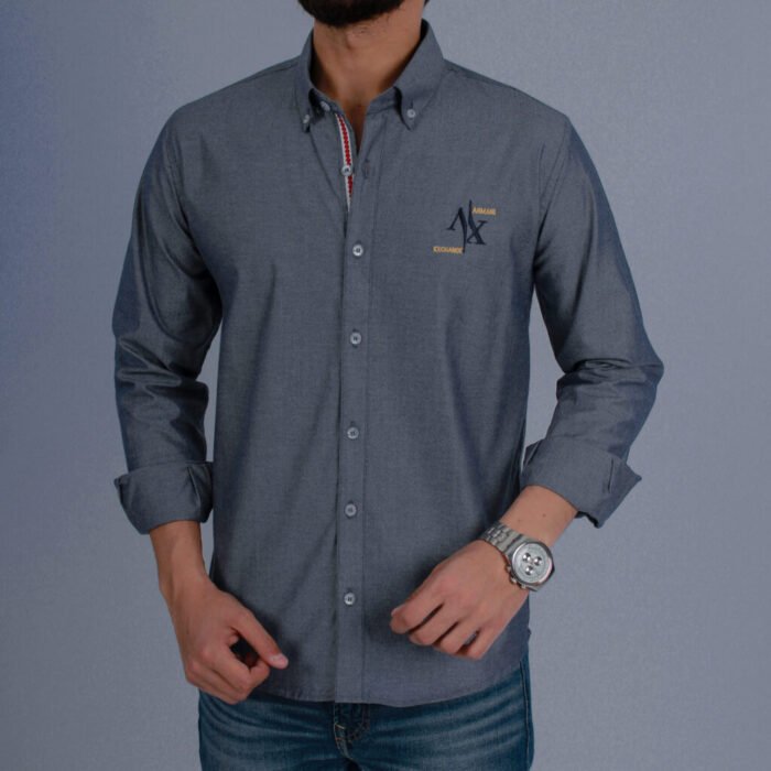 ⁦قميص كم قطن A.X تطريز -رماديCH152⁩ - الصورة ⁦2⁩