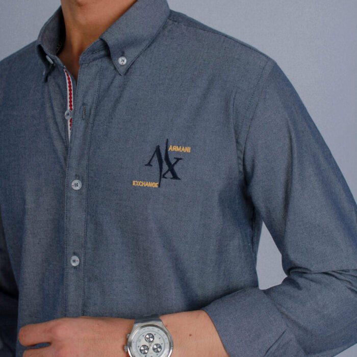 ⁦قميص كم قطن A.X تطريز -رماديCH152⁩ - الصورة ⁦2⁩