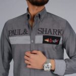 ⁦قميص كم قطن تطريز -رماديCH137⁩ - الصورة ⁦2⁩