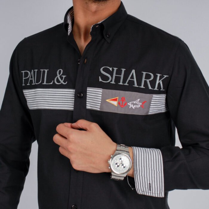 قميص كم قطن P&SH تطريز -اسود CH161 - Image 2