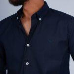 قميص كم قطن E.A تطريز -كحلي CH157 - Image 2