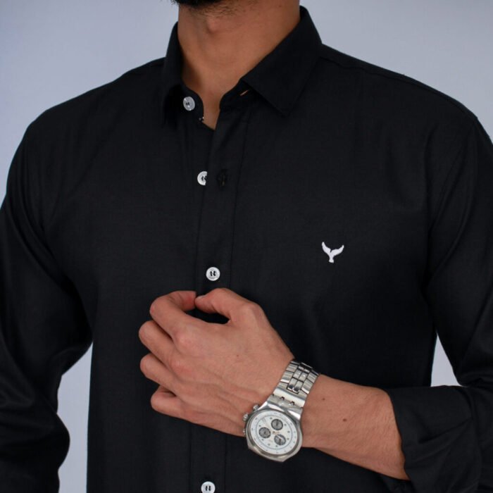 ⁦قميص كم قطن ساده-اسودCH149⁩ - الصورة ⁦2⁩