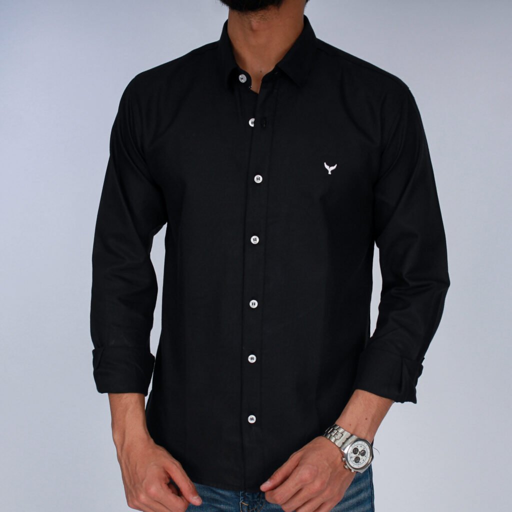 IMG_2212-1.jpg قميص كم قطن ساده-اسودCH149 - الصورة 1