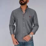 قميص كم قطن تطريز -رماديCH145