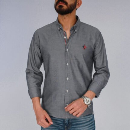 قميص كم قطن تطريز -رماديCH145