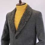 بالطو جوخ - رمادي غامق-ياقة كول شال فرو - CT102 - Image 3