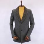 بالطو جوخ - رمادي غامق-ياقة كول شال فرو - CT102 - Image 2