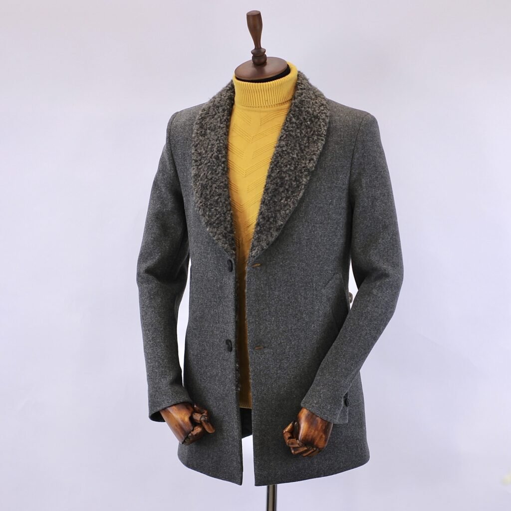 IMG_6115-scaled-1.jpg بالطو جوخ - رمادي غامق-ياقة كول شال فرو - CT102 - Image 1
