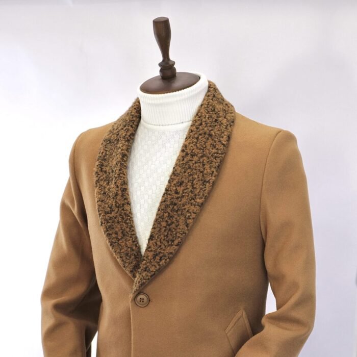 بالطو جوخ - جملي -ياقة كول شال فرو - CT104 - Image 3