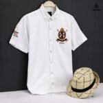 C109Oxford قميص اكسفورد نص كم تطريز ابيض