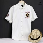 C105Oxford قميص اكسفورد نص كم تطريز ابيض