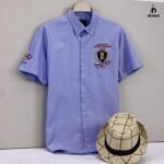 C106Oxford قميص اكسفورد نص كم تطريز لبني