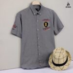 C108Oxford قميص اكسفورد نص كم تطريز رمادي