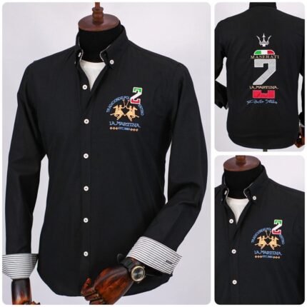 قميص كم قطن تطريز -اسودCH132