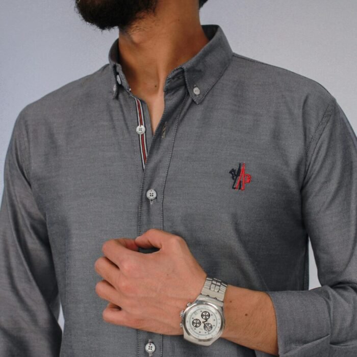 قميص كم قطن تطريز -رماديCH145 - Image 2