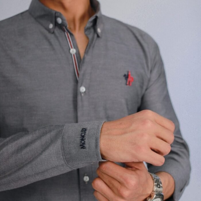 قميص كم قطن تطريز -رماديCH145 - Image 3