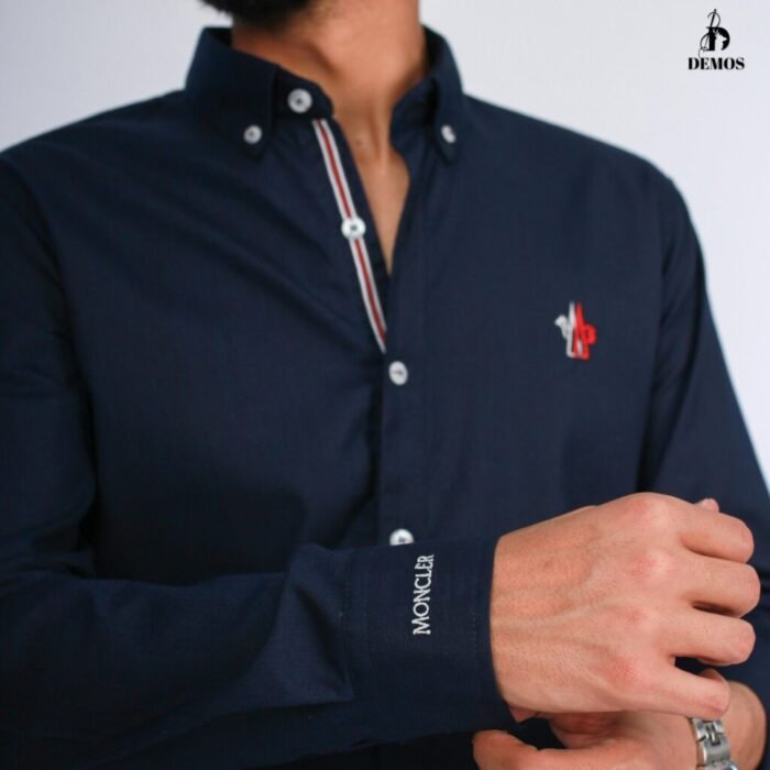 قميص كم قطن تطريز -كحليCH147 - Image 3