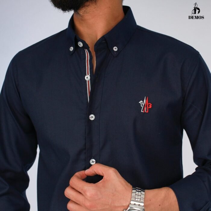 قميص كم قطن تطريز -كحليCH147 - Image 2