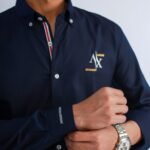 ⁦قميص كم قطن A.X تطريز -كحليCH153⁩ - الصورة ⁦3⁩