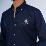 ⁦قميص كم قطن A.X تطريز -كحليCH153⁩ - الصورة ⁦2⁩