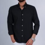 قميص كم قطن E.A تطريز -اسود CH158