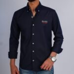 قميص كم قطن  BOSS تطريز -كحلي CH162