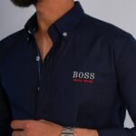 قميص كم قطن  BOSS تطريز -كحلي CH162 - Image 2