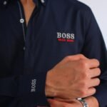 قميص كم قطن  BOSS تطريز -كحلي CH162 - Image 3