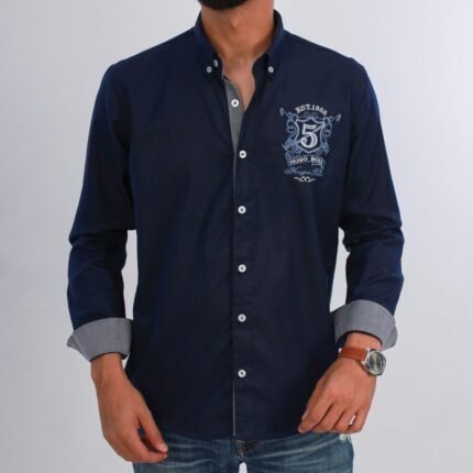 قميص كم قطن تطريز -كحلي CH167