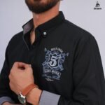 قميص كم قطن تطريز -اسود CH165 - Image 2