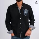 قميص كم قطن تطريز -اسود CH165