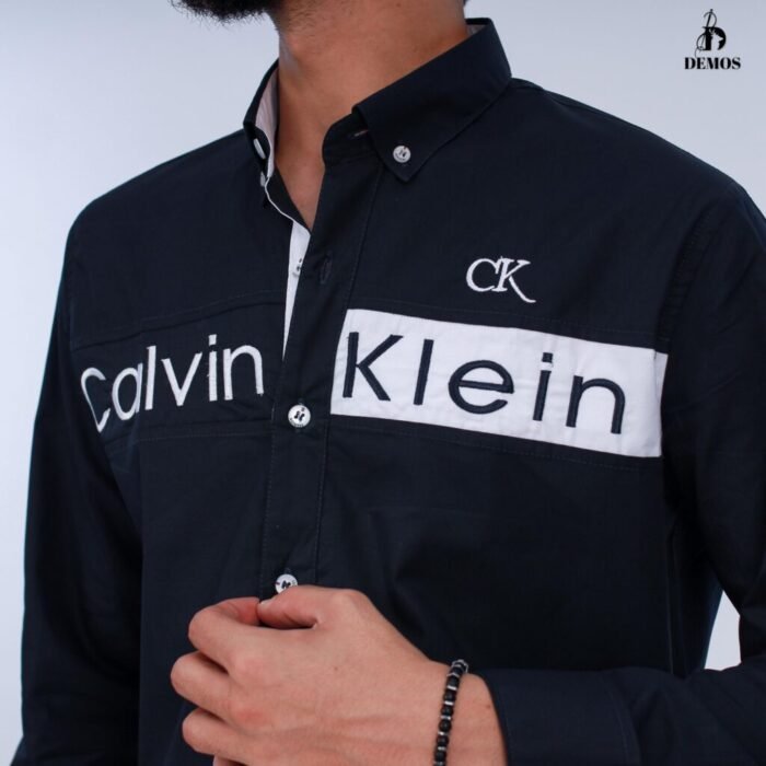 قميص كم قطن تطريز -كحلي CH171 - Image 3