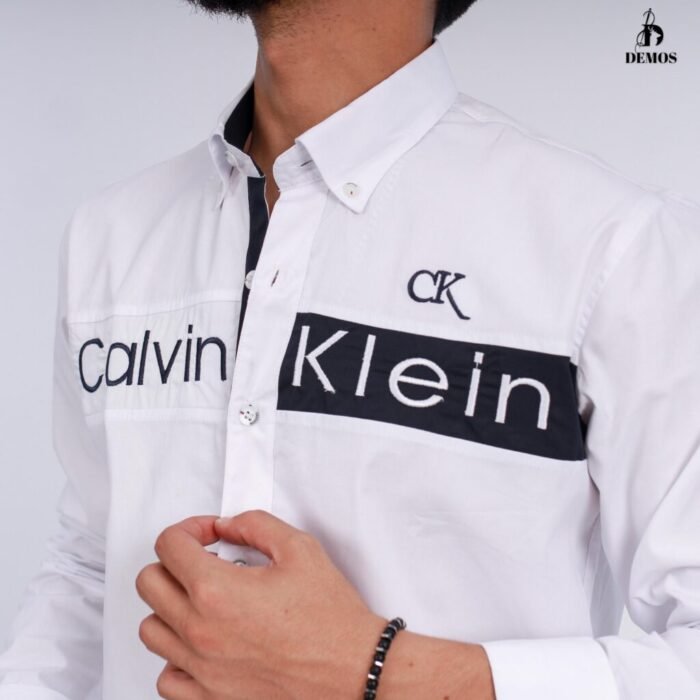 قميص كم قطن تطريز -ابيض CH172 - Image 3