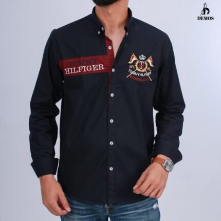 قميص كم قطن تطريز -كحلي CH176