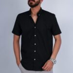 قميص نص كم قطن سادة -اسود CH179