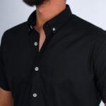 قميص نص كم قطن سادة -اسود CH179 - الصورة 2