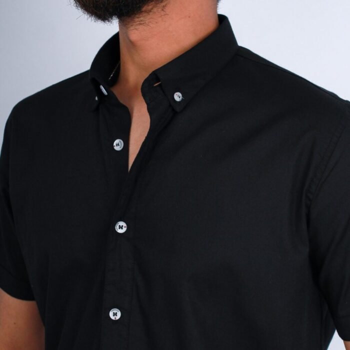 ⁦قميص نص كم قطن سادة -اسود CH179⁩ - الصورة ⁦2⁩