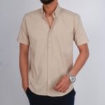 قميص نص كم قطن سادة -بيج CH178