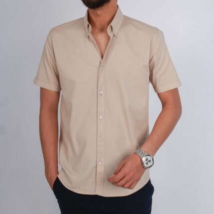 قميص نص كم قطن سادة -بيج CH178