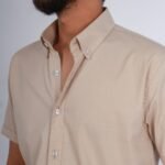 قميص نص كم قطن سادة -بيج CH178 - الصورة 2