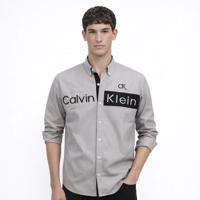 ⁦قميص كم قطن تطريز -رمادي CH170⁩ - الصورة ⁦2⁩