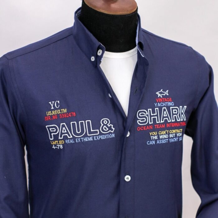 قميص كم قطن تطريز -كحليCH115 - Image 2