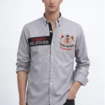 قميص كم قطن تطريز -رمادي CH174